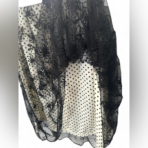 Metrowear Deadstock Sheer Black and White Floral Polka Dot Skirt Medium - Picture 5 of 6